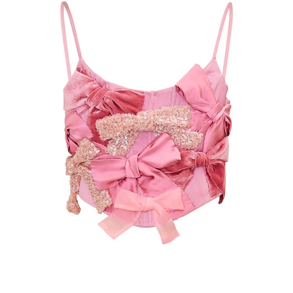 NWT! LoveShackFancy Woodley Bow Sequin Top. Size 2 (XS).